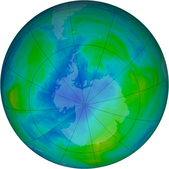 Antarctic ozone map for 14 April 1989